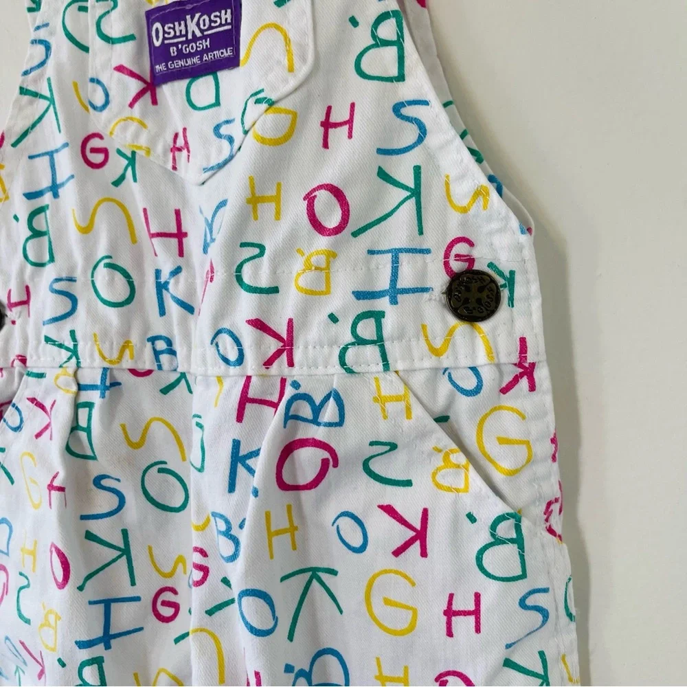 Vintage OshKosh B'gosh White Alphabet Print Overalls